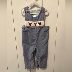 Christmas smocking Blue Checkered Kids Overalls